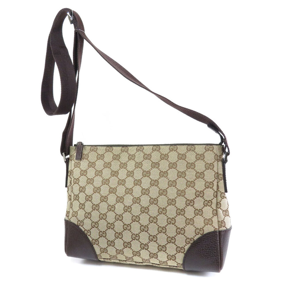 Gucci Shoulder Bag Canvas Leather GG Brown